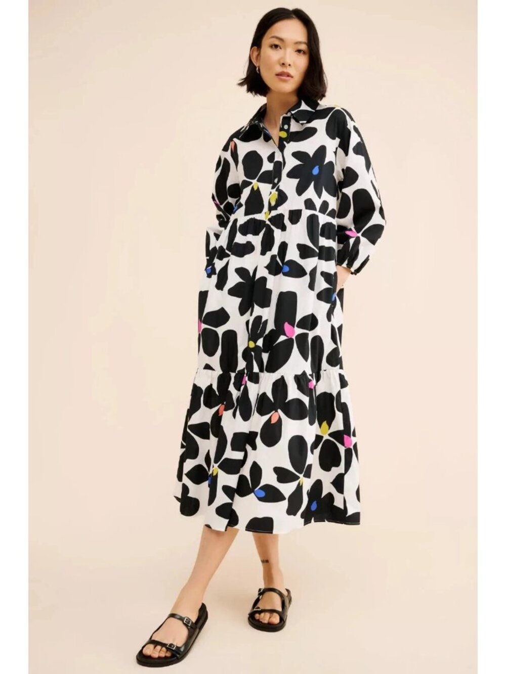 Maeve x Anthropologie 2X Bettina Tiered Shirt Dress Mod Daisy Floral